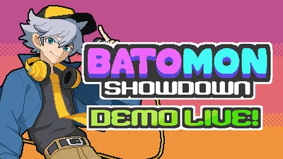 Batomon Showdown demo launch banner with a headphone-wearing trainer and the Demo Live title